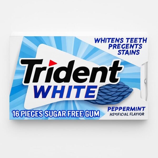 (TRIDENT ) علكة ترايدنت بنكهة النعناع الأبيض خالية من السكر، صناعة امريكية , 16 قطعة