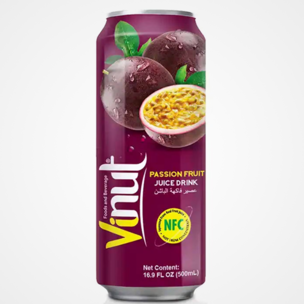 (VINUT) مشروب عصيرطبيعي بنكهة الباشن فروت من فينوت مع اللب (قطع لب الباشن )، صناعة فيتنام ,490 مل  