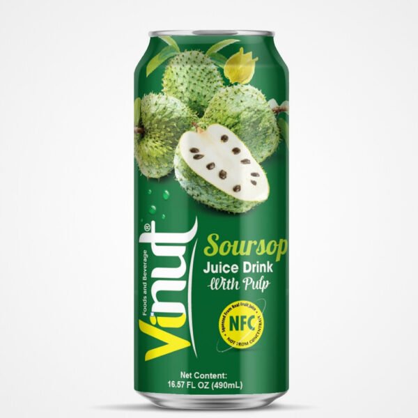 (VINUT) مشروب عصير طبيعي بنكهة فاكهة القشطة من فينوت مع اللب ( قطع لب القشطة ), صناعة فيتنام 490 مل  